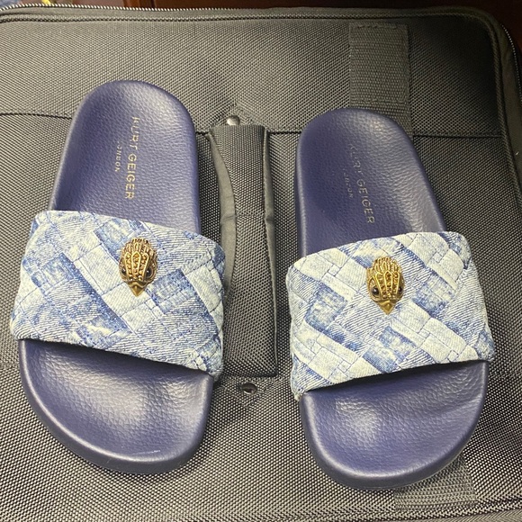 Kurt Geiger Shoes - Kurt Geiger Indigo and Gold Woven Slides